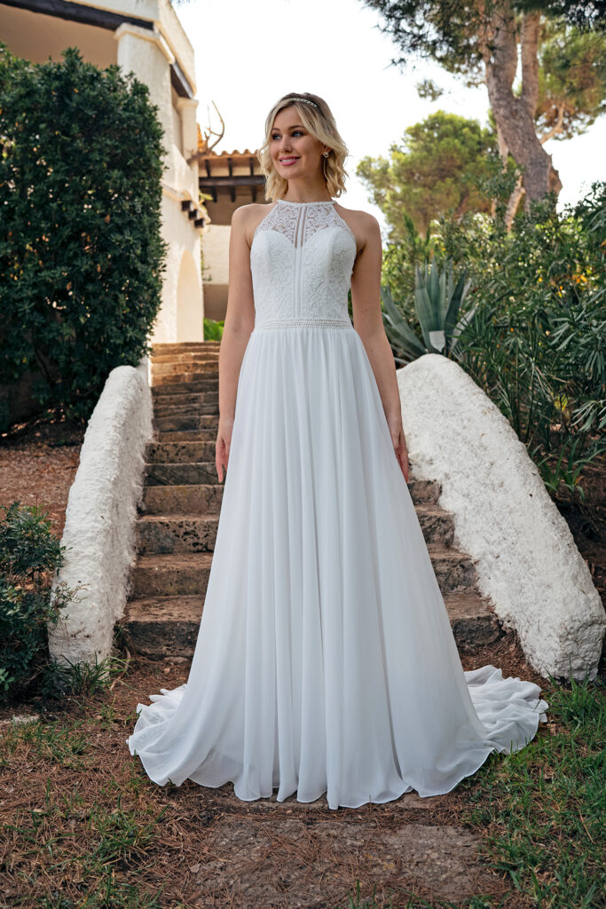 Belle robe de mariée Boho White Regular Long col V Nouveau (non altéré) Taille naturelle 40
