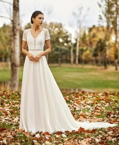 Modern wedding dress Vindress White Regular Short V-neck New (Un-Altered) Chiffon Size 34