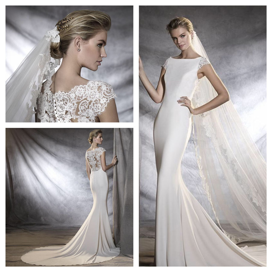 Tolles Kleid Pronovias White Regular Long V-Ausschnitt Neu (unverändert) Natural Size 42