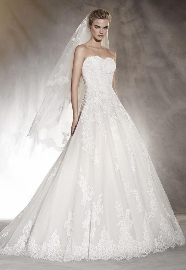 Entzückendes Kleid Pronovias White Regular Long Strapless Neue (unveränderte) Tüll Größe 36