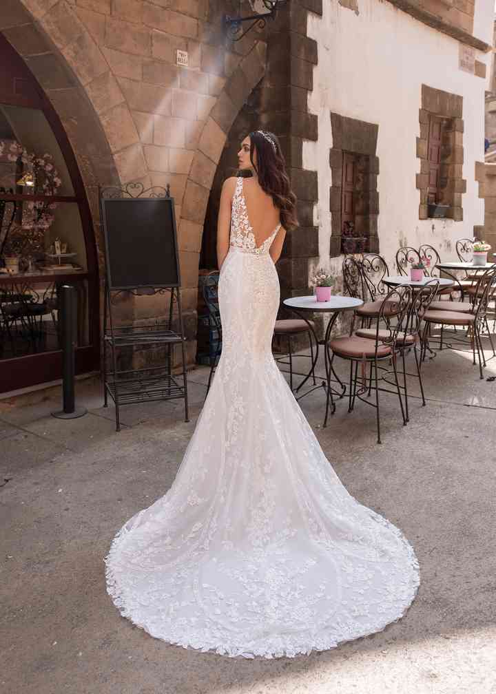 Luxurious wedding dress Pronovias Ivory Regular Long V-neck New (Un-Altered) Natural Size 36
