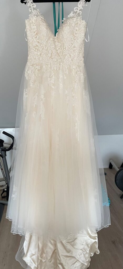 Entzückendes Kleid Sweetheart Ivory A-Linie Langer V-Ausschnitt Neu (unverändert) Tüll Größe 40